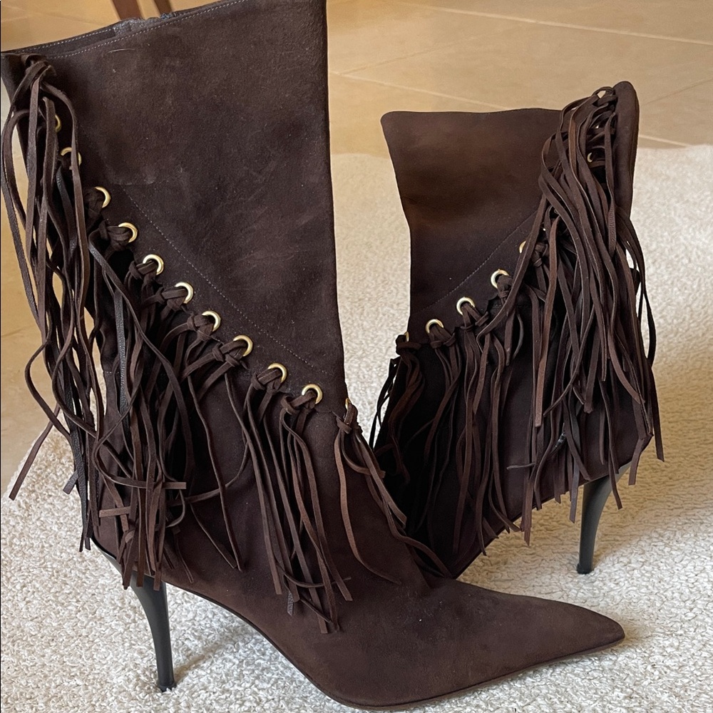 Gianmarco Lorenzi Dark Brown Fringe Heeled Boots - Picture 3 of 10